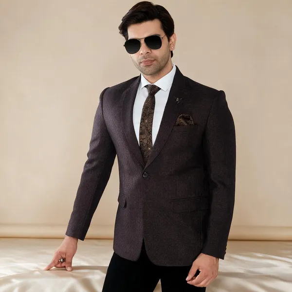 Dark_Brown_Jute_Texture_Regular_Fit_Formal_Blazer_For_Men
