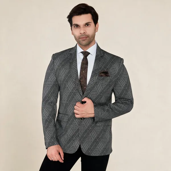 Charcoal_Grey_Knitted_Lycra_Regular_Fit_Formal_Blazer_For_Men