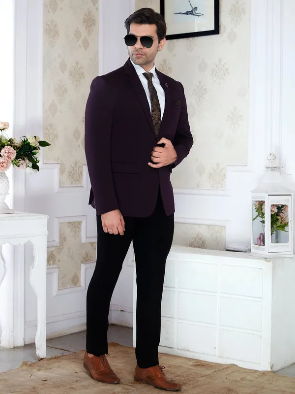 Purple_Wine_Popcorn_Knitted_Men's_Regular_Fit_Formal_Blazer