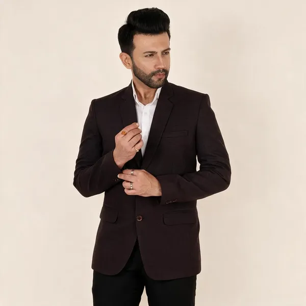 Coffee_Brown_Matty_Regular_Fit_Single_Breasted_Blazer_For_Men