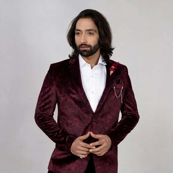Wine_Velvet_Paisley_Jacquard_Regular_Fit_Blazer_For_Men