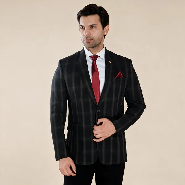 Black_Check_Terrycloth_Regular_Fit_Formal_Blazer_For_Men