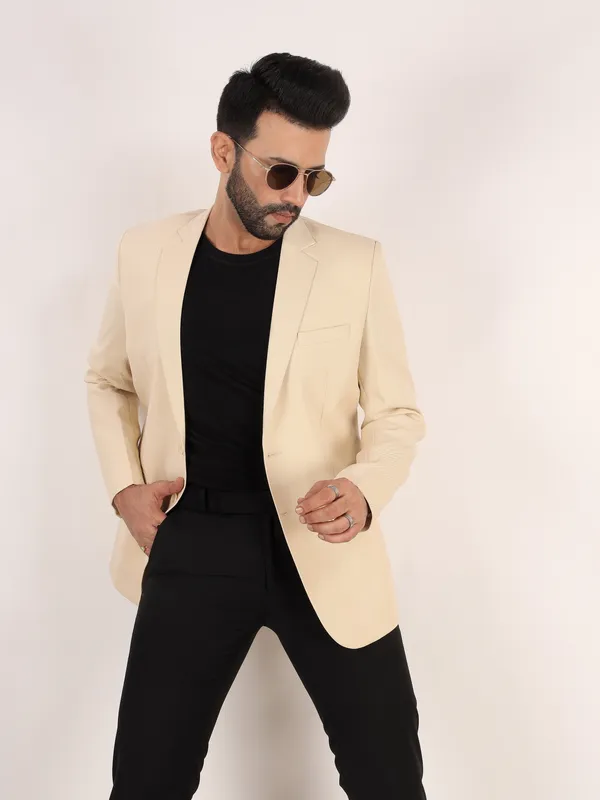 Beige_Polyester_Regular_Fit_Single_Breasted_Blazer_For_Men