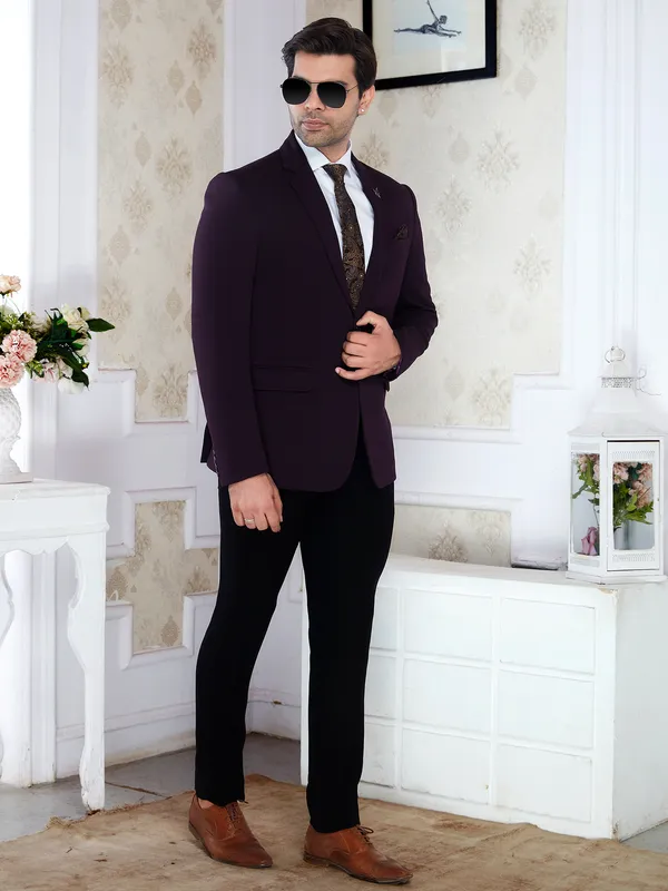 Wine_Purple_Knitted_Regular_Fit_Formal_Blazer
