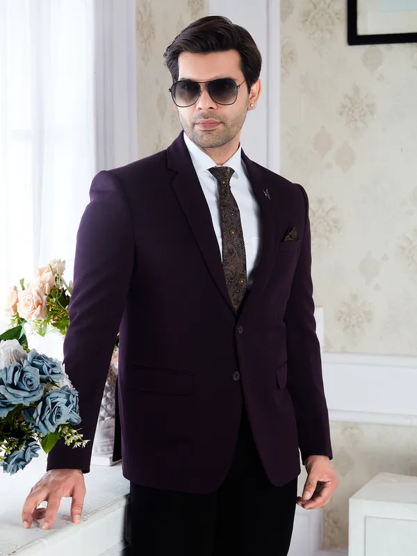 Wine_Purple_Knitted_Regular_Fit_Formal_Blazer