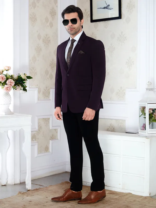 Wine_Purple_Knitted_Regular_Fit_Formal_Blazer