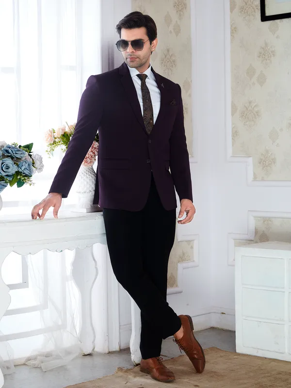 Wine_Purple_Knitted_Regular_Fit_Formal_Blazer