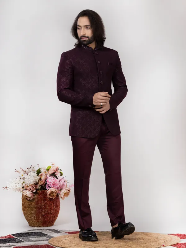 Wine_Jacquard_Regular_Fit_Jodhpuri_Suit_with_Matching_Trouser