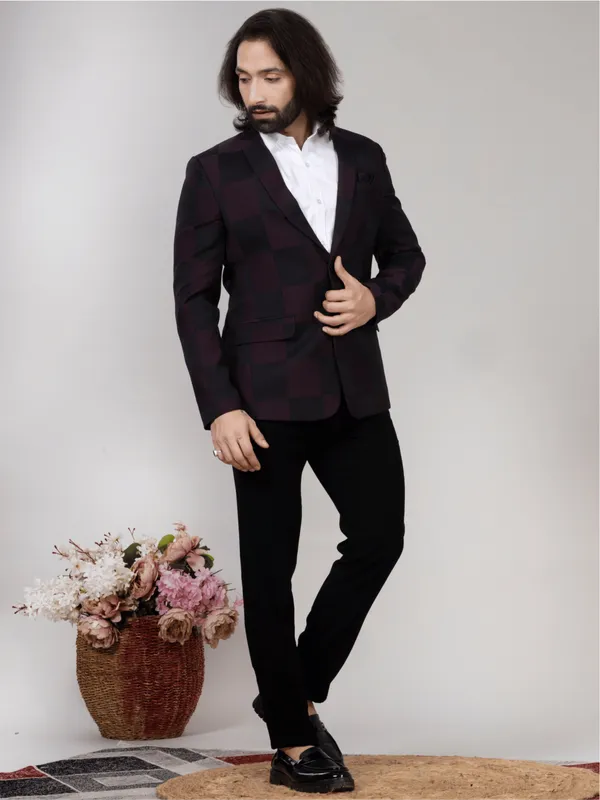 Wine_Black_Windowpane_Check_Regular_Fit_Blazer_For_Men
