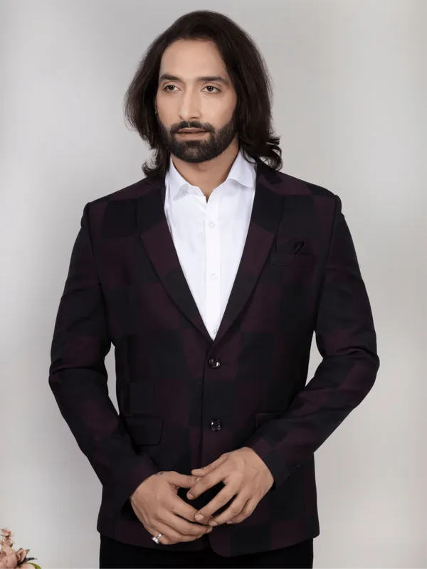 Wine_Black_Windowpane_Check_Regular_Fit_Blazer_For_Men