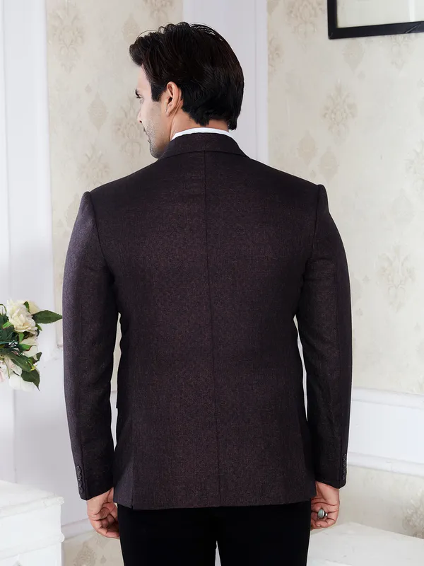 Dark_Brown_Jute_Texture_Regular_Fit_Formal_Blazer_For_Men