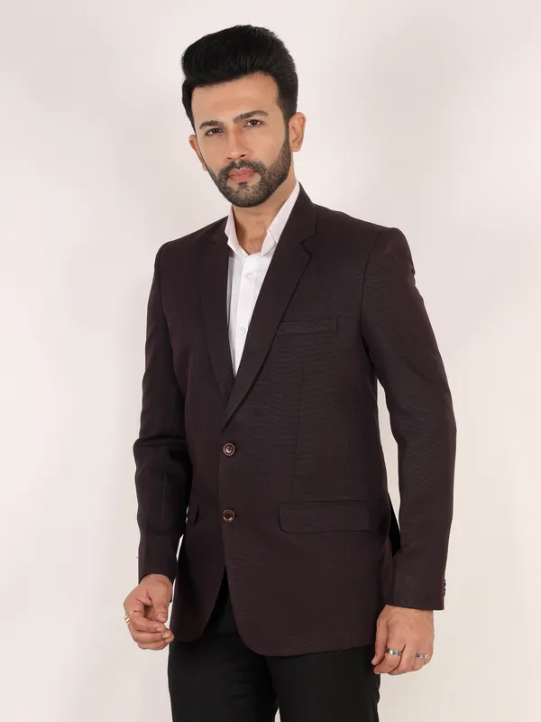 Coffee_Brown_Matty_Regular_Fit_Single_Breasted_Blazer_For_Men