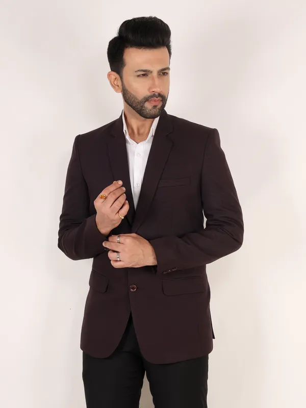 Coffee_Brown_Matty_Regular_Fit_Single_Breasted_Blazer_For_Men