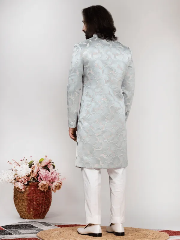 Ice_Blue_Jacquard_Regular_Fit_Sherwani