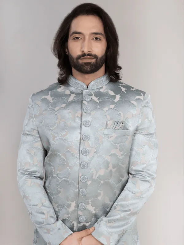 Ice_Blue_Jacquard_Regular_Fit_Sherwani