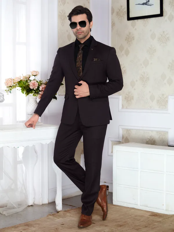 Dark_Brown_Terrycloth_Regular_Fit_Textured_Formal_Blazer