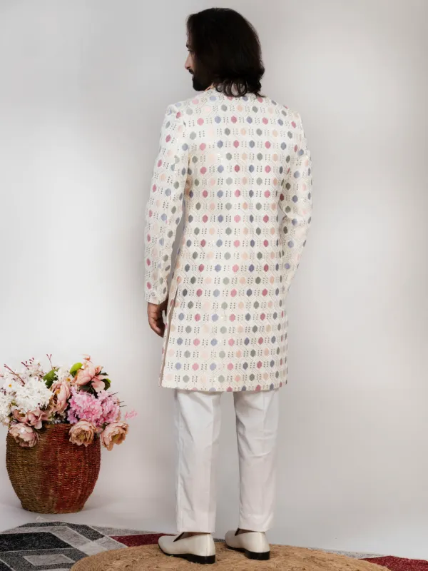 Ivory_Multicolor_Thread_Embroidered_Sherwani_Set_with_Pajama_&_Mojri_for_Men