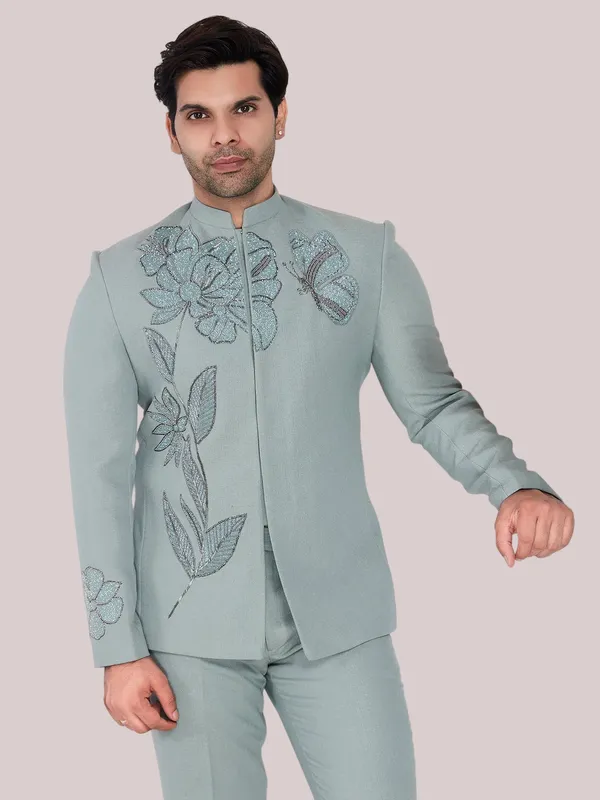 Sage_Green_Textured_Floral_Embroidered_Regular_Fit_Jodhpuri_Suit_For_Men