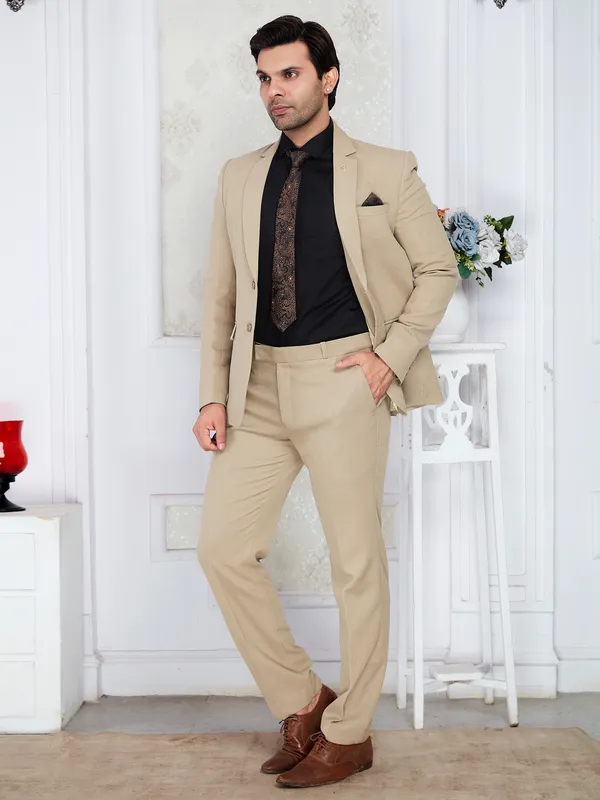 Beige_Terrycloth_Regular_Fit_2-Piece_Jodhpuri_Suit_For_Men