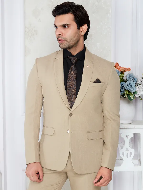 Beige_Terrycloth_Regular_Fit_2-Piece_Jodhpuri_Suit_For_Men