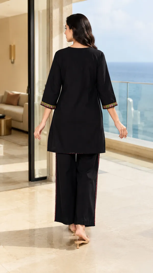 Black_Cotton_Straight_Embroidered_Kurta_Co-Ord_Set_For_Women