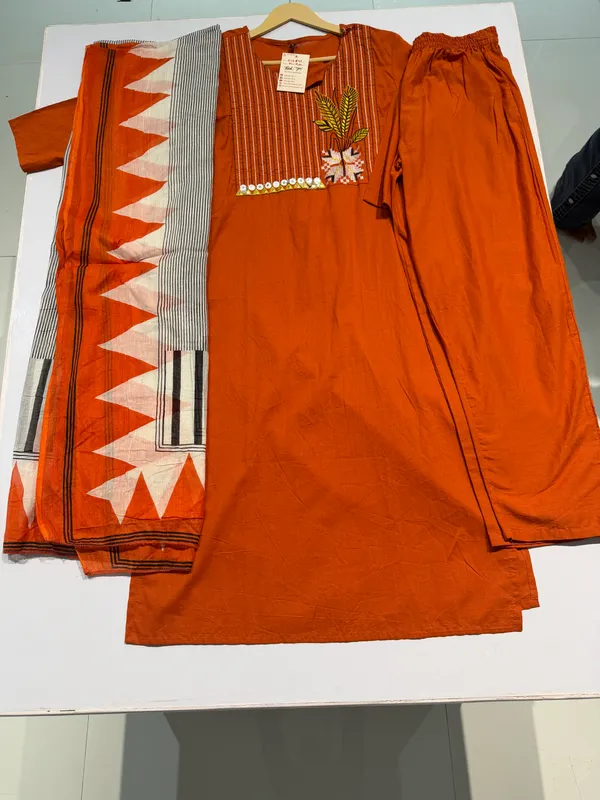 Orange_Cotton_Straight_Embroidered_Kurti_Set_For_Women