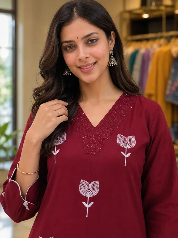 Maroon_Cotton_Straight_Printed_Kurta_Set_For_Women