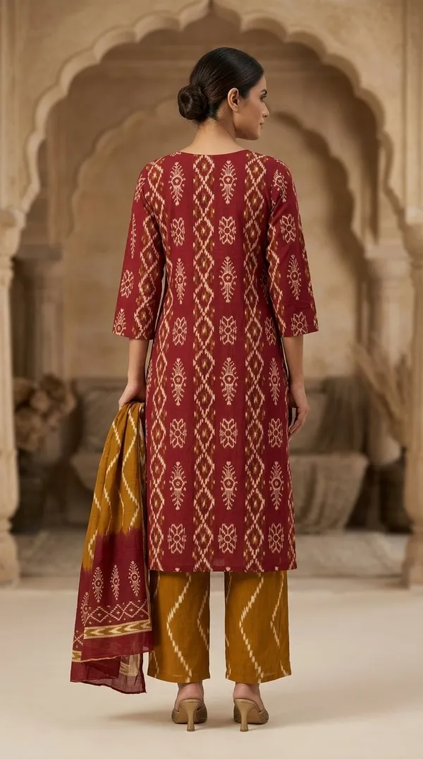 Maroon_Cotton_Straight_Printed_Kurti_Set_For_Women