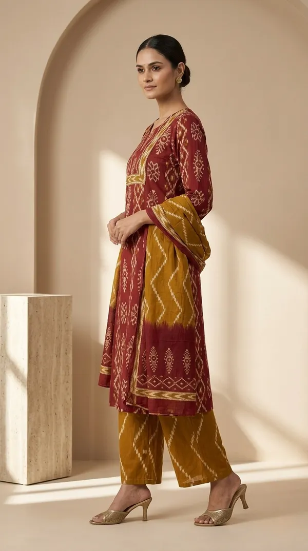 Maroon_Cotton_Straight_Printed_Kurti_Set_For_Women