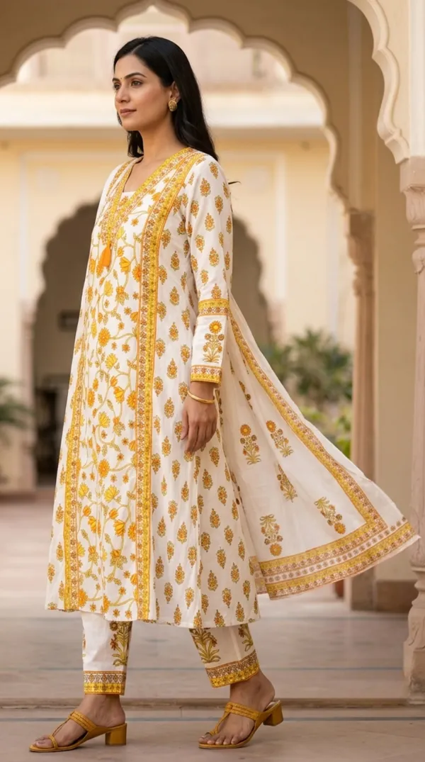 Yellow_Cotton_Straight_Yellow_Floral_Print_Kurti_Set_For_Women