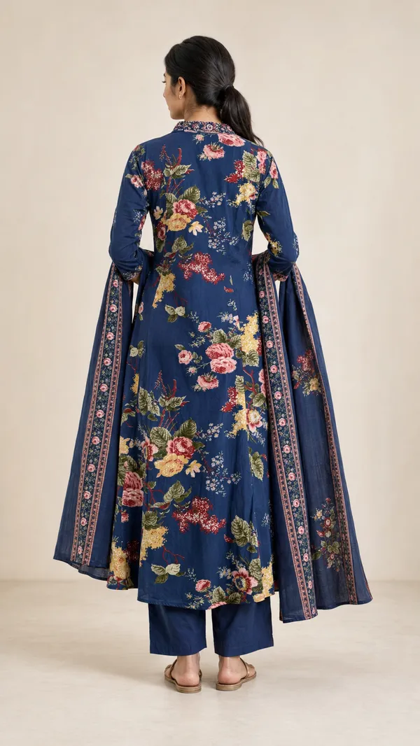 Blue_Cotton_Floral_Anarkali_Kurti_Set_For_Women