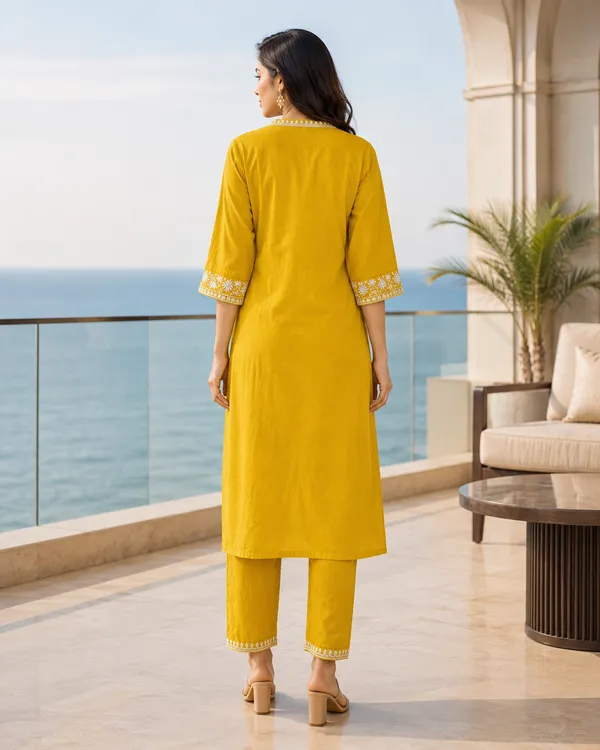 Yellow_Cotton_Straight_Embroidered_Kurta_Co-Ord_Set_For_Women