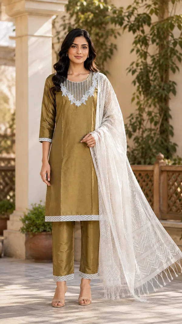 Olive_Silk_Straight_Embroidered_Kurta_Set_For_Women