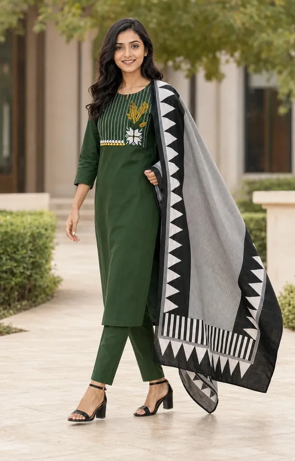 Green_Cotton_Straight_Embroidered_Kurti_Set_For_Women
