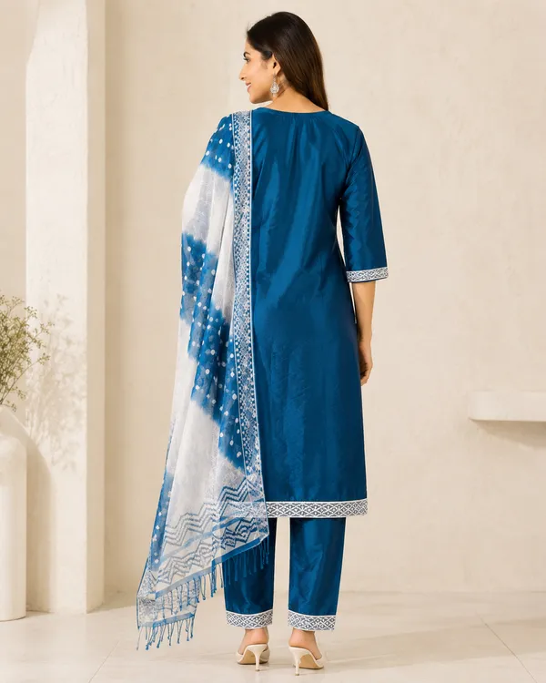 Blue_Silk_Straight_Printed_Kurta_Set_For_Women