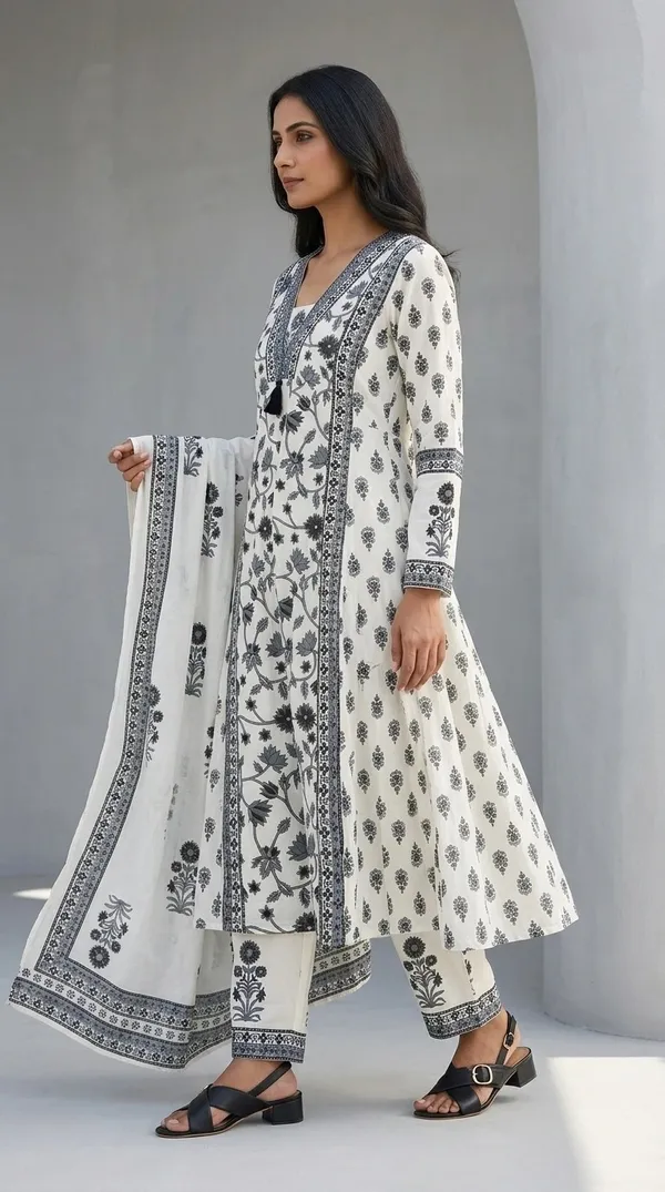 Black_Cotton_Floral_Print_Straight_Kurti_Set_For_Women