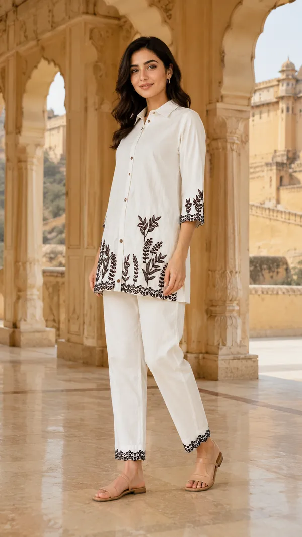 White_Cotton_Straight_Embroidered_Kurta_Co-Ord_Set_For_Women