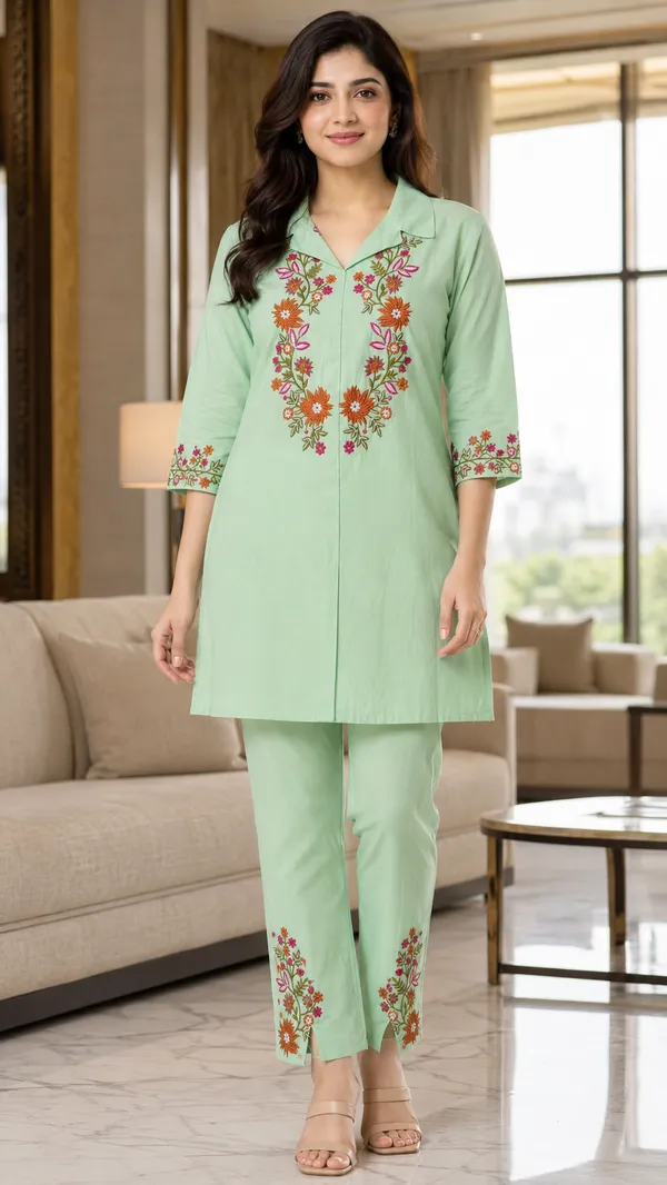 Mint_Green_Cotton_Straight_Floral_Embroidered_Kurta_Co-Ord_Set_For_Women