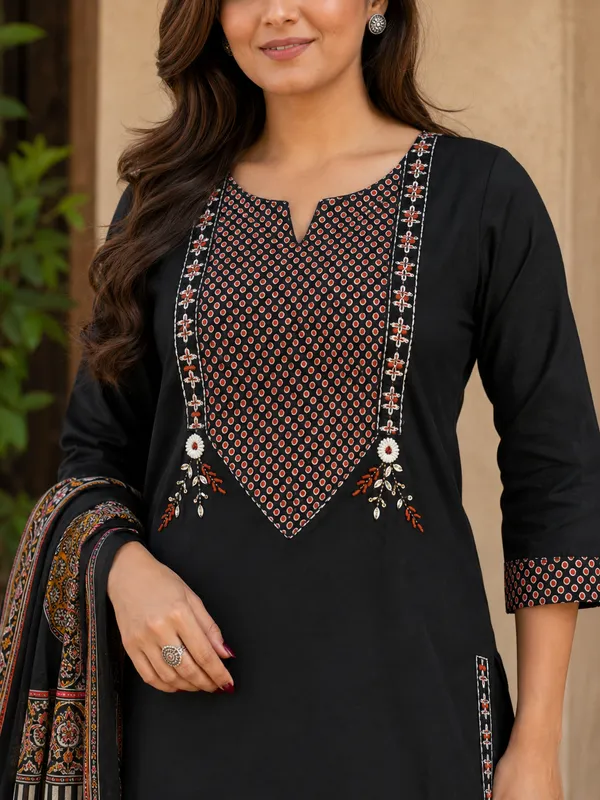 Black_Cotton_Printed_Kurta_Palazzo_Dupatta_Set_For_Women