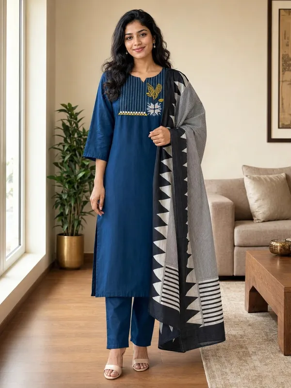 Blue_Cotton_Straight_Embroidered_Kurti_Set_For_Women