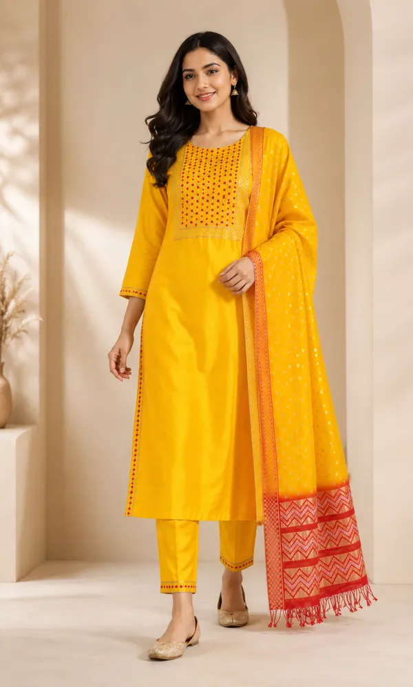 Yellow_Silk_Straight_Kurta_Set_For_Women