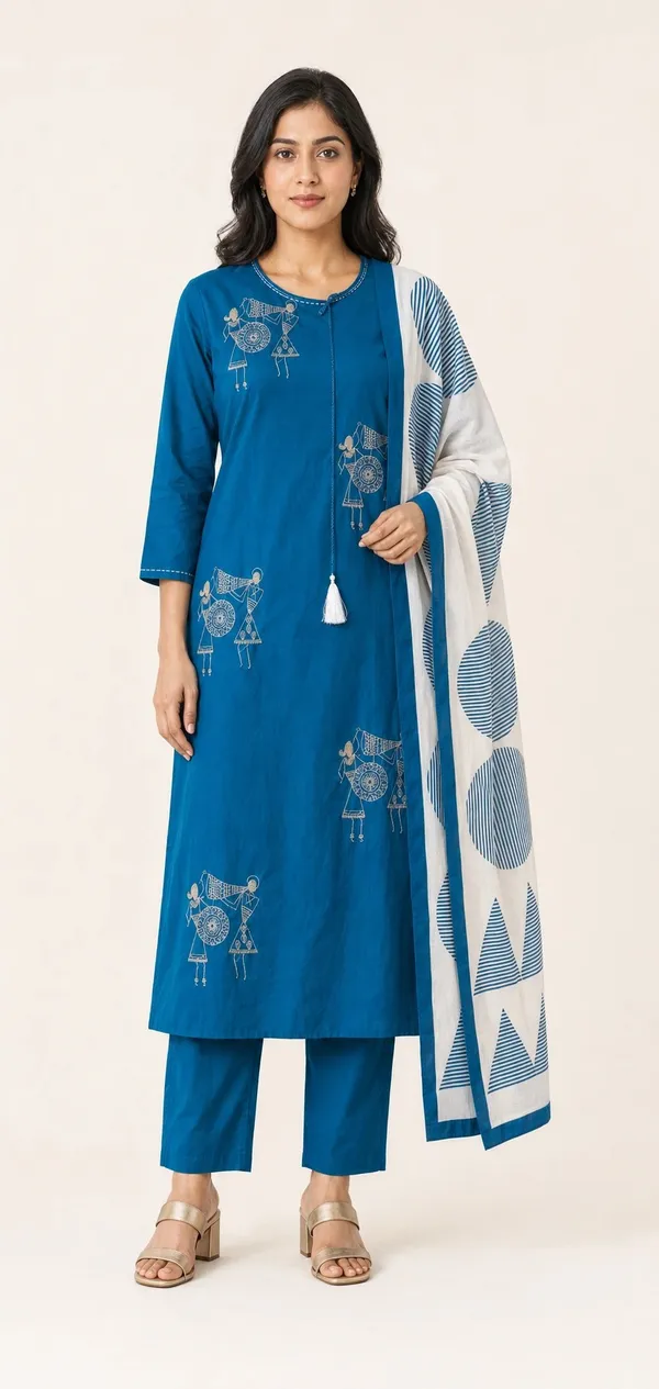 Blue_Cotton_Straight_Printed_Kurti_Set_For_Women