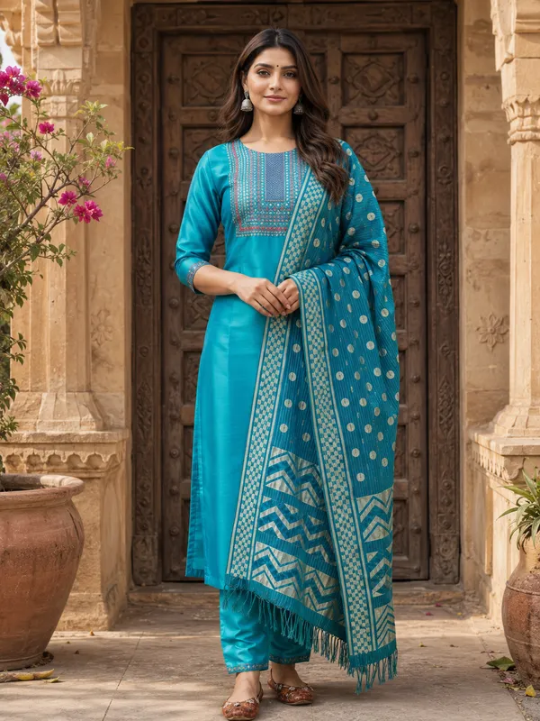 Blue_Silk_Straight_Embroidered_Kurta_Set_For_Women