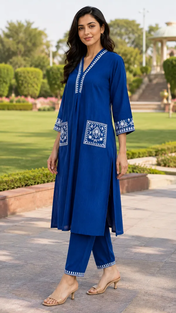 Blue_Cotton_Embroidered_Straight_Kurta_Co-Ord_Set_For_Women