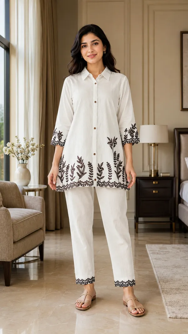 White_Cotton_Straight_Embroidered_Kurta_Co-Ord_Set_For_Women