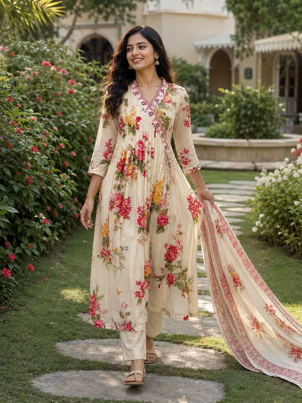 Cream_Cotton_Straight_Floral_Print_Kurti_Set_For_Women