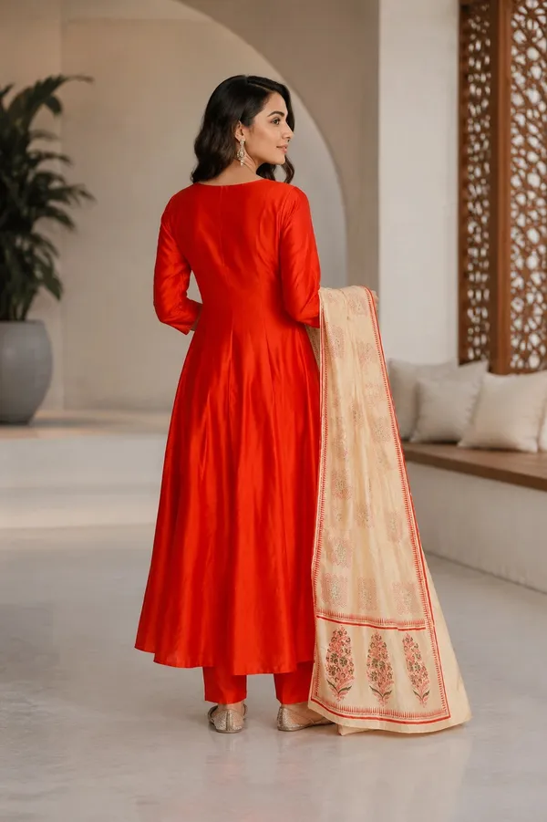 Red_Cotton_Flared_Anarkali_Kurti_Set_For_Women