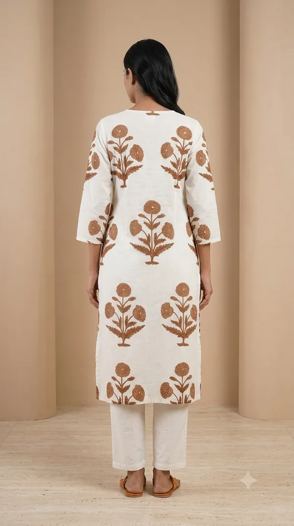 White_&_Brown_Cotton_Straight_Floral_Print_Co-Ord_Set_For_Women
