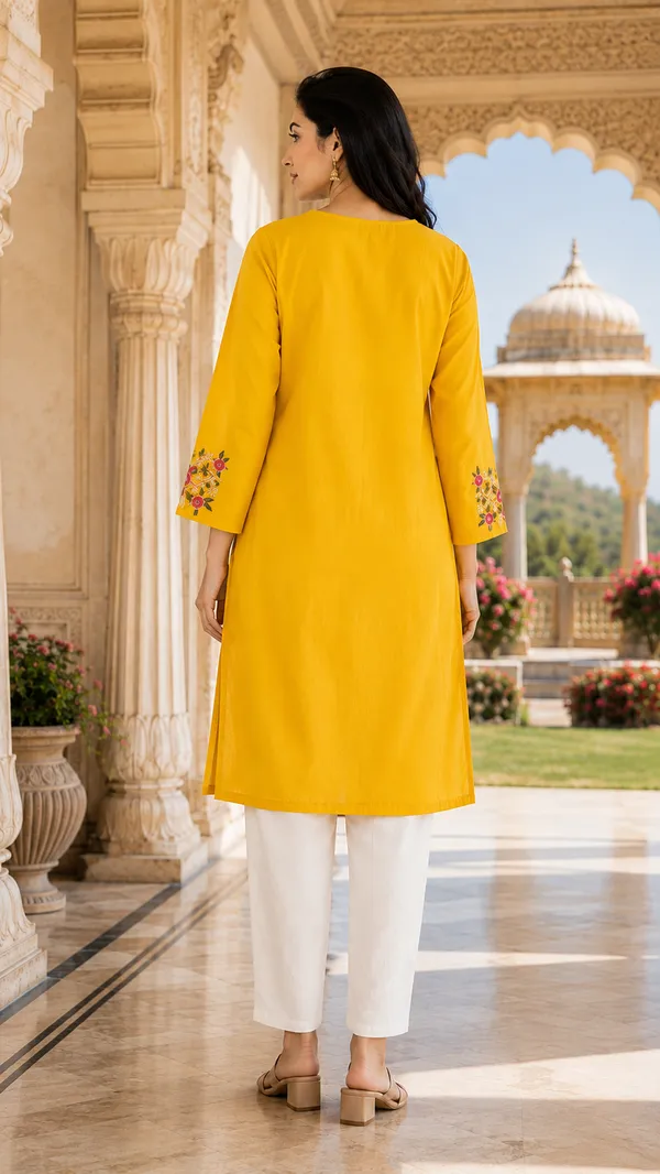 Yellow_Cotton_Straight_Embroidered_Kurta_Co-Ord_Set_For_Women