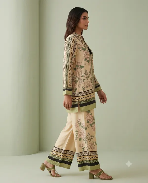 Beige_Cotton_Straight_Floral_Print_Kurta_Co-Ord_Set_For_Women